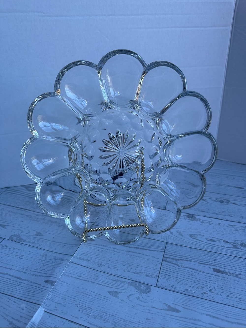 Scalloped Clear Glass Deviled Egg Tray -vintage